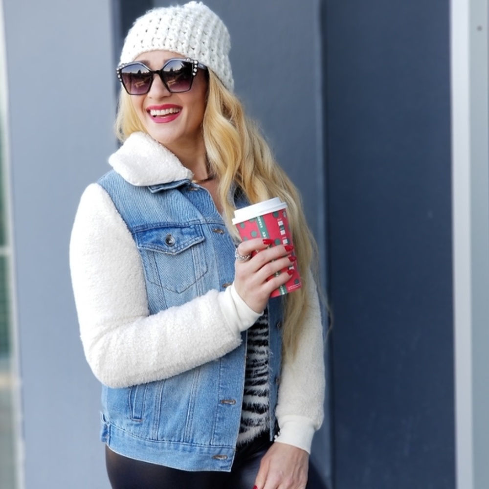 Denim Jacket with Sherpa Sleeve - Picture 3 of 4